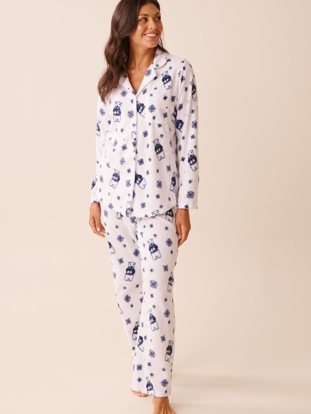 La Vie En Rose Polar Bear Print Microfleece PJ Set